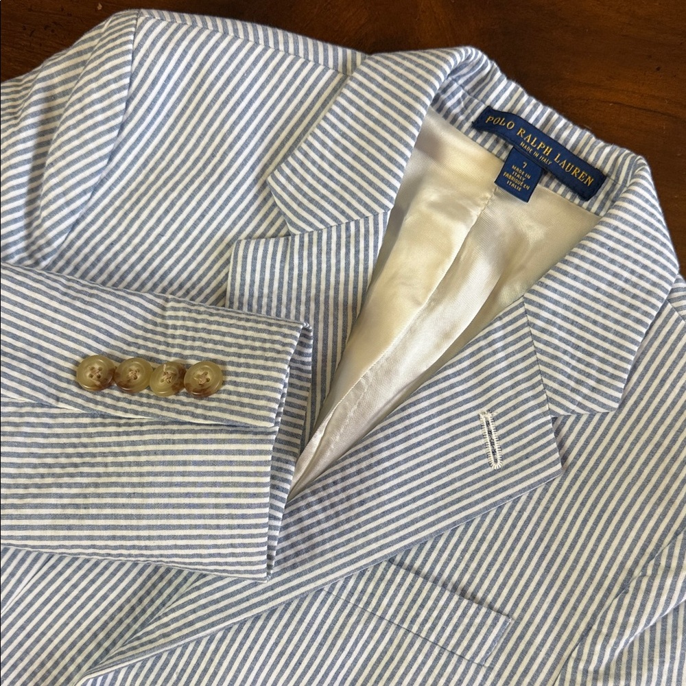 Polo Ralph Lauren Made In Italy Seersucker Suit Jacket Blazer Youth Boys’ Size 7